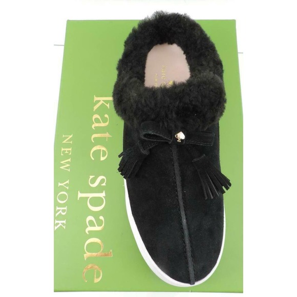 Women's Kate Spade New York Limon Slip On Mule Sneakers Black Shearling Size 7 - Picture 9 of 10